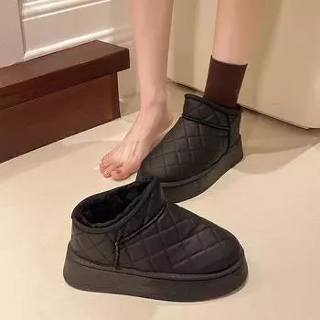 Женские зимние ботинки с плоской подошвой и утолщенной подошвой, с одной педалью, универсальные, с толстой подошвой, короткие, теплые, для верхней одежды, большие хлопковые ботинки 36 хаки