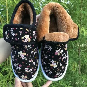 Женские зимние ботинки с плюшевой подкладкой, женская тканевая обувь в стиле ретро, вышитые ботинки на низком каблуке в национальном стиле 35