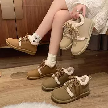 Женские зимние ботинки с подкладкой из искусственного меха, короткие ботильоны из искусственной замши на платформе со шнуровкой, удобные теплые ботинки с флисовой подкладкой для ходьбы для женщин 35 верблюд