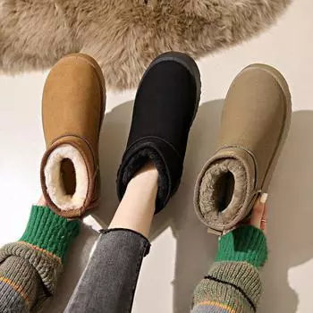 Женские зимние ботинки с толстой нескользящей подошвой, новые зимние теплые ботинки 2024 года с одной педалью, с набивным и утолщенным хлопковым верхом. 40