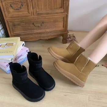 Женские зимние ботинки с толстой подошвой и утолщенным мехом, новые теплые короткие ботинки из хлопка с начесом и утолщенной подошвой для зимы 2024 года 35 коричневый