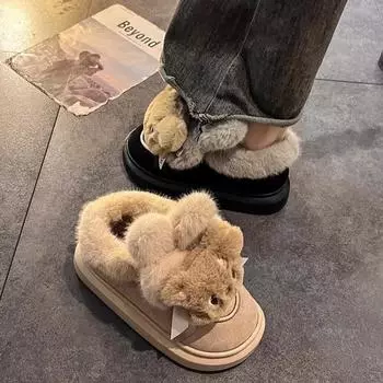 Женские зимние ботинки с толстой подошвой и рисунком из мультфильма 2024 года, новые плюшевые теплые и милые женские хлопковые туфли на платформе Zapatillas Mujer 36 кофейный