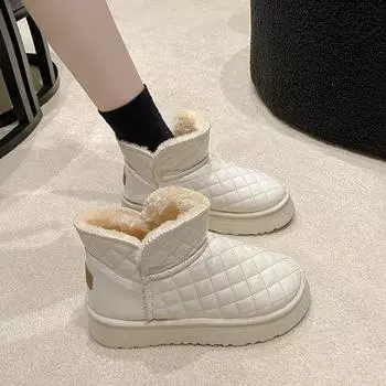 Женские зимние ботинки с толстой подошвой, утолщенные, флисовые, новые, зимние, водонепроницаемые, нескользящие, теплые, из хлопка с иностранного газа, северо-восточные 35 чёрный
