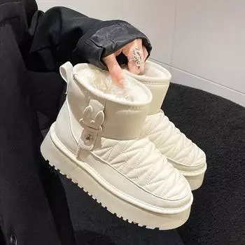 Женские зимние ботинки, симпатичные, белые, с круглым носком, на платформе, кавайные, для женщин, элегантные и модные, косплей, горячие ботинки Y2k 36