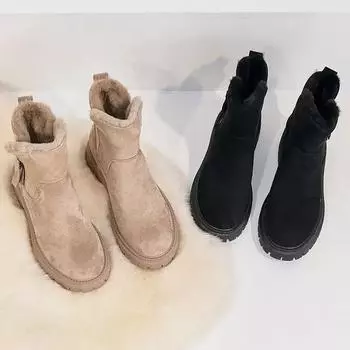 Женские зимние ботинки средней длины с утолщенным бархатом, теплые хлопковые ботинки с мехом и модной платформой для женщин 39 абрикосовый