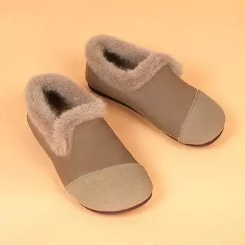 Женские зимние ботинки, тапочки, подкладка из искусственного меха, домашние тапочки для улицы и дома, женская обувь из искусственной замши, прогулочная обувь, мохнатые круглые носки, рабочие мокасины на плоской подошве 35 темно-коричневого