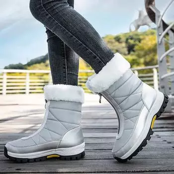 Женские зимние ботинки, теплая плюшевая удобная обувь на платформе, женские белые ботинки до середины икры на шнуровке, нескользящая зимняя обувь Botines 35 чёрный
