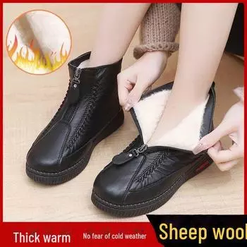 Женские зимние ботинки: Теплая зимняя обувь из смеси шерсти и хлопка с бархатной подкладкой и мягкой подошвой для людей среднего и пожилого возраста 35