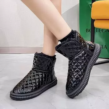 Женские зимние ботинки, теплые плюшевые водонепроницаемые, повседневные, женские, однотонные, на плоской подошве, ботильоны 36 чёрный