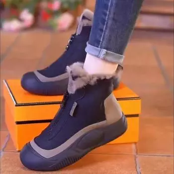 Женские зимние ботинки, теплые теплые ботинки из толстого хлопка, для отдыха, плюс бархатные высокие женские уличные ботинки из хлопка 35 чёрный