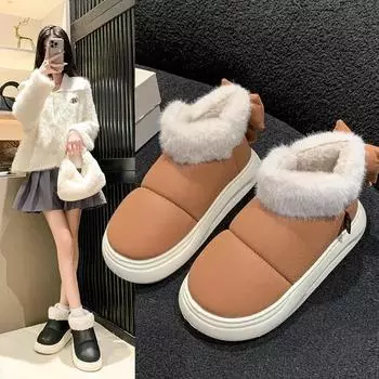 Женские зимние ботинки, теплые толстые ботинки по щиколотку, нескользящие, меховые, с бантом, хлопковые, удобные ботинки 36 бежевый