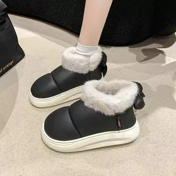 Женские зимние ботинки, теплые толстые ботинки по щиколотку, нескользящие, меховые, с бантом, хлопковые, удобные ботинки 36 бежевый