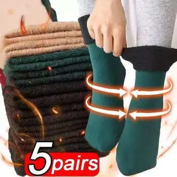 Женские зимние ботинки, термоноски, бархат, утолщенная шерсть, флис, зимние чулки, мягкие, для сна, дома, на полу, Harajuku, средние, трубчатые носки 1pair