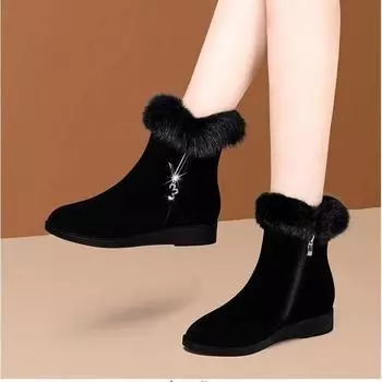 Женские зимние ботинки, толстые плюшевые теплые зимние ботинки, женские удобные уличные ботинки на молнии, повседневная хлопковая обувь 41 чёрный