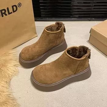 Женские зимние ботинки TUINANLE на толстой подошве с короткими рукавами, с толстым флисом и противоскользящей подошвой, теплая хлопковая обувь 36 хаки