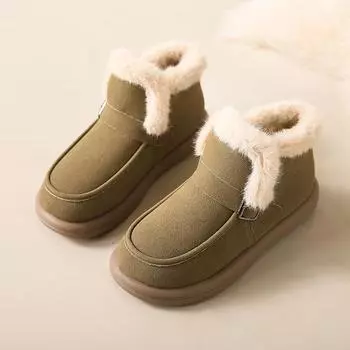 Женские зимние ботинки, уличные зимние ботинки, коричневые повседневные короткие ботинки, ботильоны для девочек, зеленые теплые ботильоны с мехом, большие размеры EU: 38 чёрный