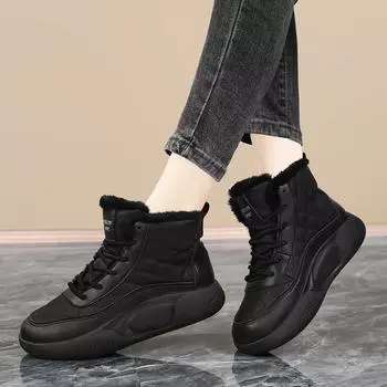 Женские зимние ботинки, уличные зимние ботинки, серые повседневные короткие ботинки, черные теплые ботильоны с мехом, большие размеры 35-42 EU: 38 чёрный