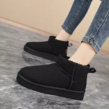 Женские зимние ботинки, уличные зимние ботинки, серые повседневные короткие ботинки, черные теплые ботильоны с мехом, большие размеры 36-45 EU: 38 чёрный