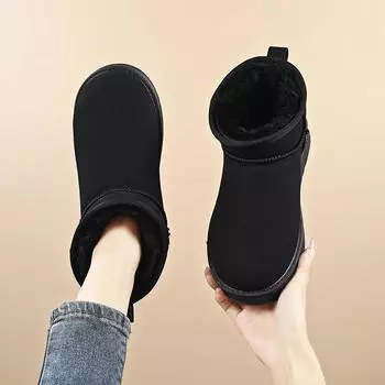 Женские зимние ботинки, уличные зимние ботинки, серые повседневные короткие ботинки, черные теплые ботильоны с мехом, большие размеры 36-41 EU: 38 чёрный