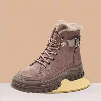 Женские зимние ботинки Универсальные зимние хлопковые ботинки с бархатной подкладкой средней длины Модные женские ботинки 35 хаки