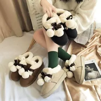 Женские зимние ботинки, утепленные плюшевые теплые зимние ботинки, хлопковая обувь для женщин, зимняя обувь больших размеров с меховыми шариками