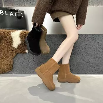 «Женские зимние ботинки, увеличивающие рост»: Натуральная кожа, бархатная подкладка, водонепроницаемые, на толстой подошве, теплые для зимних дней при температуре минус 40°. 39 верблюд