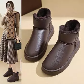 Женские зимние ботинки в уличном стиле, зимние ботинки серого цвета, повседневные короткие ботинки цвета хаки, теплые ботильоны с мехом, большие размеры 35-45 EU: 38 чёрный