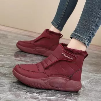 Женские зимние ботинки в уличном стиле, зимние ботинки, винные повседневные короткие ботинки, черные теплые ботильоны с мехом, большие размеры 35-41 EU: 38 чёрный