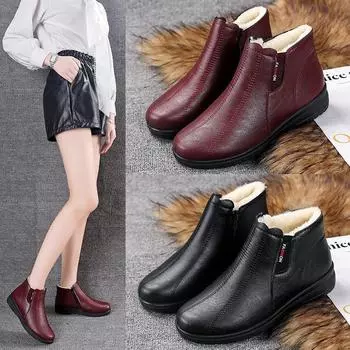 Женские зимние ботинки, водонепроницаемые, теплые, меховые, однотонные, ботильоны, однотонные, нескользящие, модная обувь 35 красный