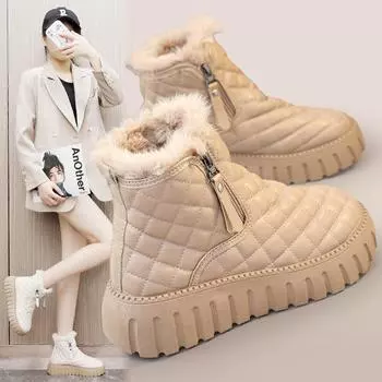 Женские зимние ботинки XQ285 с бархатной подкладкой, 2023 г. — толстая подошва, высокие, теплые, короткие хлопковые ботинки 40 покинуть белый