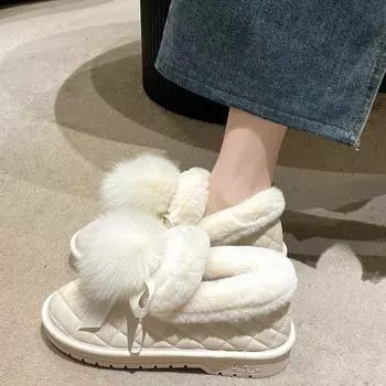 Женские зимние ботинки Женская обувь 2024 Зимние новые теплые удобные повседневные ботинки для мяча Плюшевые высокие зимние ботинки для женщин Милые 35 чёрный