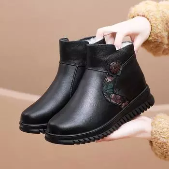 Женские зимние ботинки, женские нескользящие плюшевые меховые ботильоны, сохраняющие тепло, женские ботинки с плоской подошвой, удобные повседневные хлопковые туфли 35