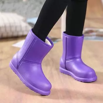 Женские зимние ботинки, женские теплые плюшевые ботильоны, нескользящие водонепроницаемые женские резиновые ботинки, легкие зимние плюшевые повседневные хлопковые туфли 34 фиолетовый
