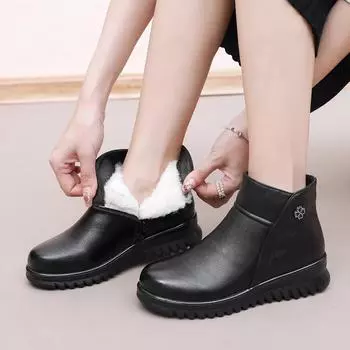 Женские зимние ботинки женские водонепроницаемые нескользящие плюшевые меховые зимние ботинки женские повседневные короткие ботинки мамочки хлопковая обувь 35 чёрный