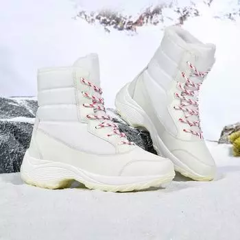 Женские зимние ботинки Женские высокие теплые студенческие ботинки Женские хлопковые ботинки плюс бархатные ботинки 35 белый