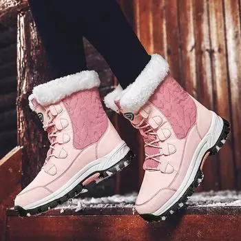 Женские зимние ботинки, зимние ботинки, походные ботинки, повседневные непромокаемые розовые ботинки для девочек, охотничьи ботинки, черные теплые ботильоны EU: 38 чёрный