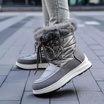 Женские зимние ботинки, зимние ботинки с мехом, большие размеры, белые, высокие, теплые, водонепроницаемые, для походов на открытом воздухе EU: 39 чёрный