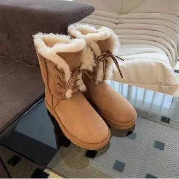 Женские зимние ботинки, зимние меховые сапоги средней длины, хлопковая обувь 36