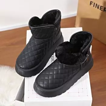 Женские зимние ботинки, зимние теплые плюшевые ботинки, женская непромокаемая женская обувь без шнуровки, повседневная зимняя обувь на плоской подошве, женские ботильоны 36 чёрный
