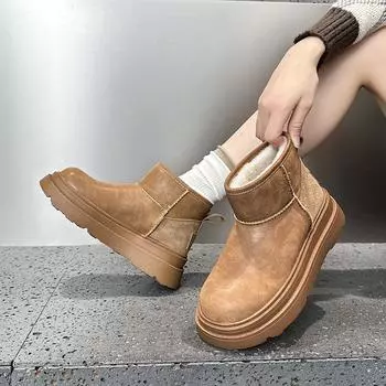 Женские зимние ботинки Зимняя хлопковая обувь Ретро кожаные хлопковые ботинки Теплая обувь 35 верблюд