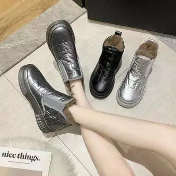 Женские зимние ботинки, зимняя обувь, теплая повседневная обувь на меху, женская обувь с галстуком-бабочкой, нескользящая плюшевая замшевая резиновая обувь на плоской подошве без шнуровки, модные женские туфли 35 чёрный