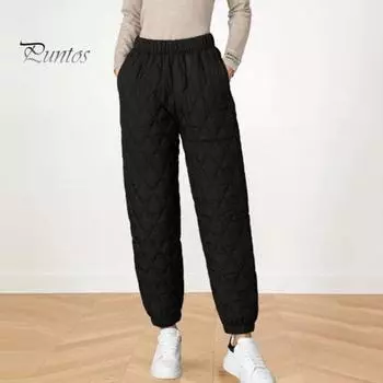 Женские зимние брюки, эластичные, с высокой талией, стеганые, с ромбовидным узором, утолщенные, теплые спортивные брюки M чёрный