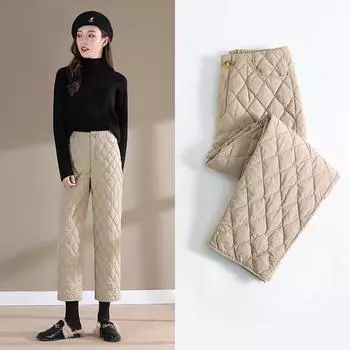 Женские зимние брюки больших размеров с подкладкой и высокой талией, прямые, с драпировкой, легкие, тонкие, повседневные, теплые, широкие брюки 4XL
