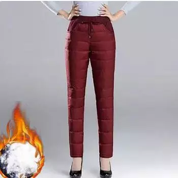 Женские зимние брюки больших размеров с подкладкой, утолщенные, теплые, с высокой талией, свободные, повседневные, удобные, на пуху 4XL