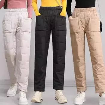 Женские зимние брюки больших размеров с подкладкой и утолщением, свободные, со средней посадкой, прямые, с высокой талией 3XL
