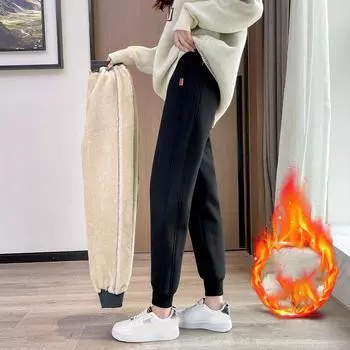 Женские зимние брюки больших размеров с подкладкой и утолщением, свободные, со средней посадкой, прямые, повседневные, теплые брюки на шнурке 3XL