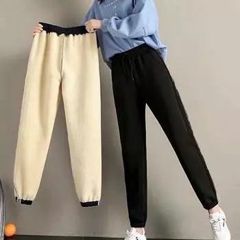 Женские зимние брюки больших размеров с подкладкой и утолщением, свободные, средней посадки, прямые, с высокой талией, леггинсы 3XL