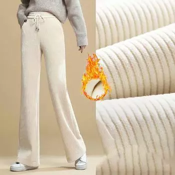 Женские зимние брюки больших размеров с утолщением и подкладкой, теплые, однотонные, с высокой талией, тонкие, повседневные, прямые брюки 3XL