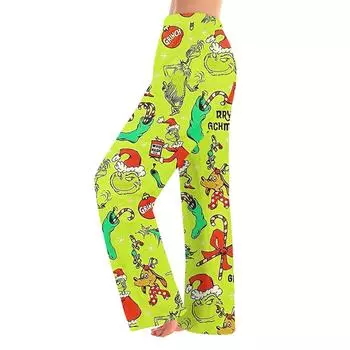 Женские зимние брюки, длинные брюки, фланелевые брюки с рождественским принтом L армия зеленый
