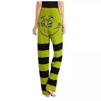 Женские зимние брюки, длинные брюки, фланелевые брюки с рождественским принтом S зелёный